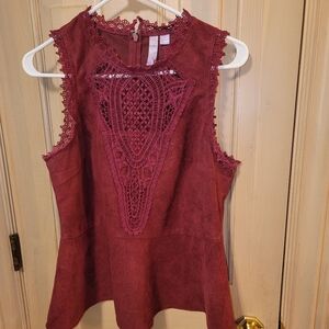 Misses sz L Alya Sleeveless Burgundy back zip Detailed Shirt
